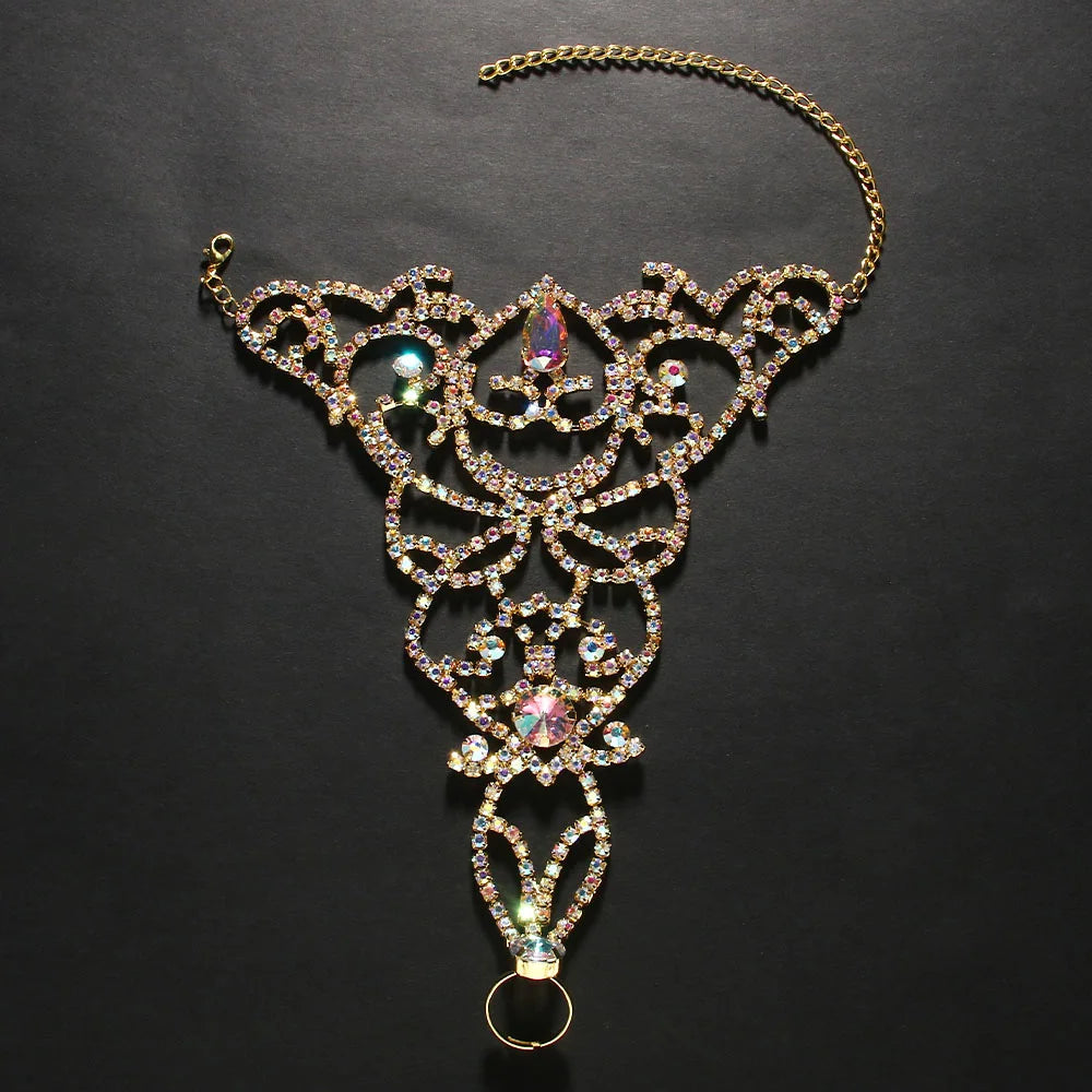 VIVÉRA - 
Colorful Crystal Anklet Bracelet Belly Dance Boho Jewelry for Women Party Exquisite Hollow Rhinestone Foot Bangle Chain Ballroom