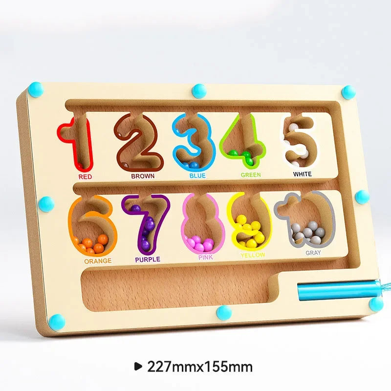 Montessori Magnetic Color Sorting Games Maze Board Pen Moving Bead Games Wooden Control Sensory Play Educational Toys for Kids