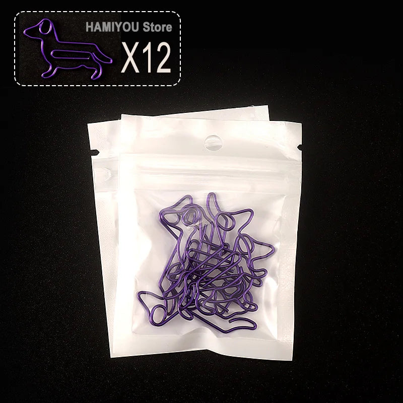 Little Dog Style Paper Clips Binder Clips Bookmarks Tickets Photo Clamp Patchwork Clips Office Binding Supplies silver purpleRed