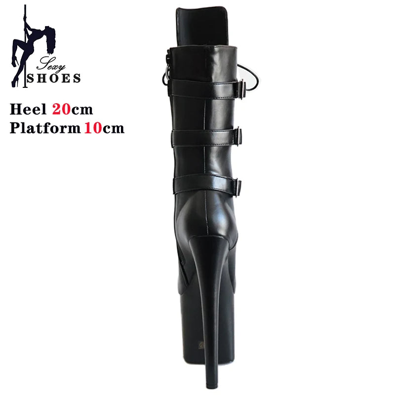 Sedixa - ANKLE Boots Autumn Winter Platform Boots For Women Sexy Round Toe Belt Buck Pole Dance High Heels Pumps Fashion Lace-Up Shoes