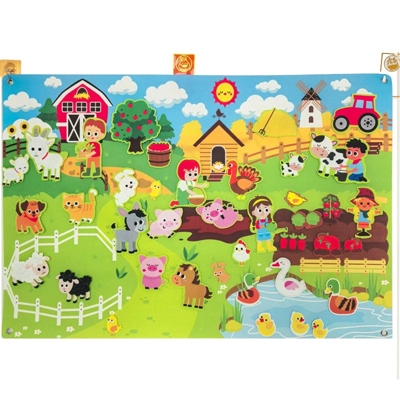 Farm Animals Felt Story Board Set Storytelling Early Learning Interactive Play Kit Wall Hanging Puzzle Toys for Toddlers Gifts