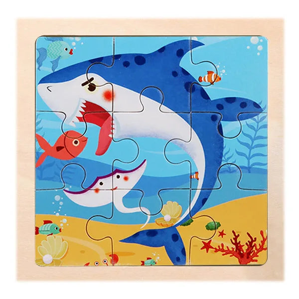 9 Pieces Wooden Puzzle Cartoon Dinosaur Transportation Montessori 3d Puzzle Game Early Learning Educational Toys for Children