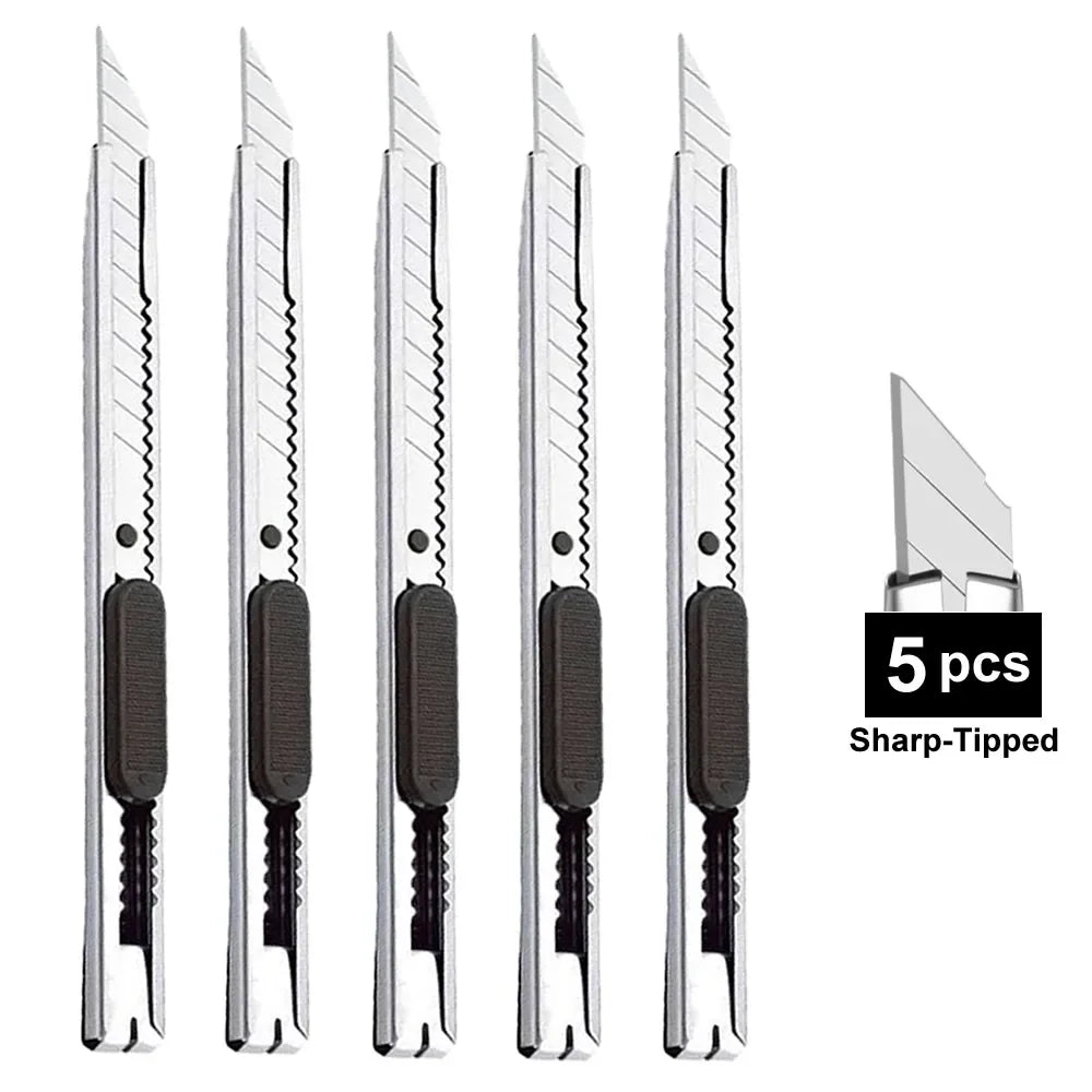 1/5/10Pcs Utility Knife Stainless Steel Paper Cut Box Cutter Tools Kit Non-Slip Blades Unboxing Knife Handicraft Carving Tools