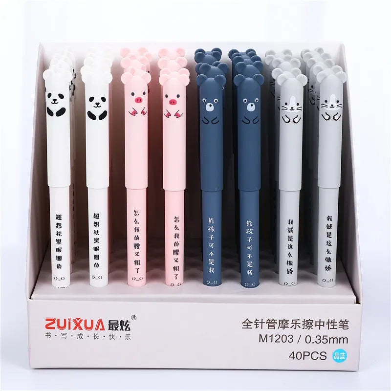 4 Pcs/Set Kawaii Pig Bear Cat Mouse Erasable Gel Pen School Office Supplies Stationery Gift 0.35mm Blue Black Ink