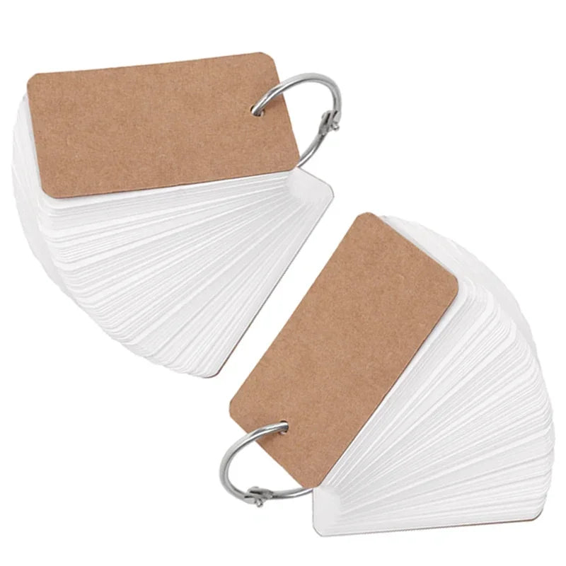 400/100Sheets Blank Flash Cards with Rings Study Note Memo Pad Kraft Paper with Binder Ring for Office School Student Supplies