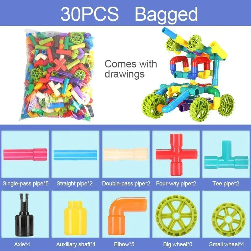 Kids' Plastic Water Pipe Building Blocks Toys Assembly Educational Playsets For Boys Aged 3-4-6 Years Old Creative Connector