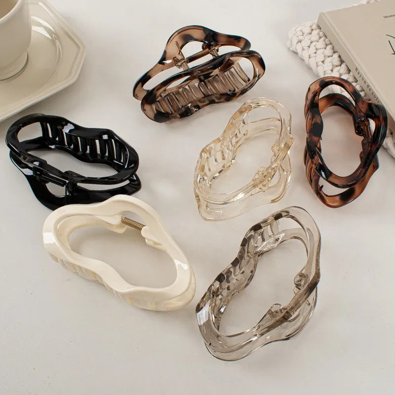 Clawelle - Irregular Hollow Out Hair Claws Clips Women Girls Tortoiseshell Large Crab Hair Clamps Barrettes Clips Hair Accessories Fashion