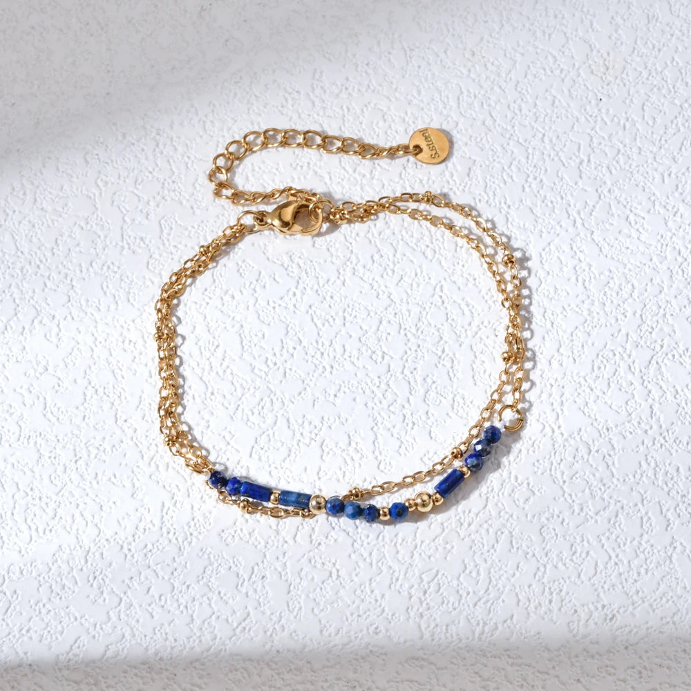 Lunara - Thin Boho 18K Gold PVD Plated Stainless Steel Chain Bracelets for Women Charm Lapis Lazuli Turquoise Natural Stone Jewelry Gift