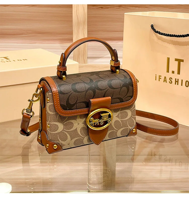 ÉLON - 
New minimalist and fashionable small handbag, contrasting color women's bag, high-end carriage crossbody bag, portable box bag