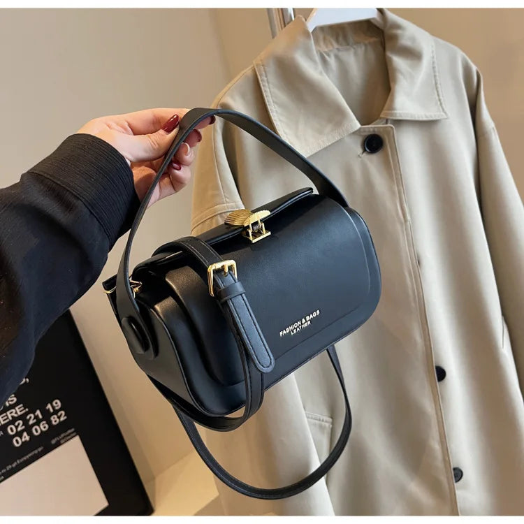 AVEN - 
Classic Black Shoulder Bag Women's Versatile Retro Crossbody Square Bags 2024 New Large Capacity Textured Leather Flap Handbags