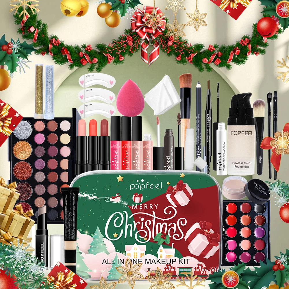 Glimora - POPFEEL Christmas Makeup Set - Complete Collection of Eyeshadow, Foundation, Lipstick for Holiday Celebrations and Everyday Glam