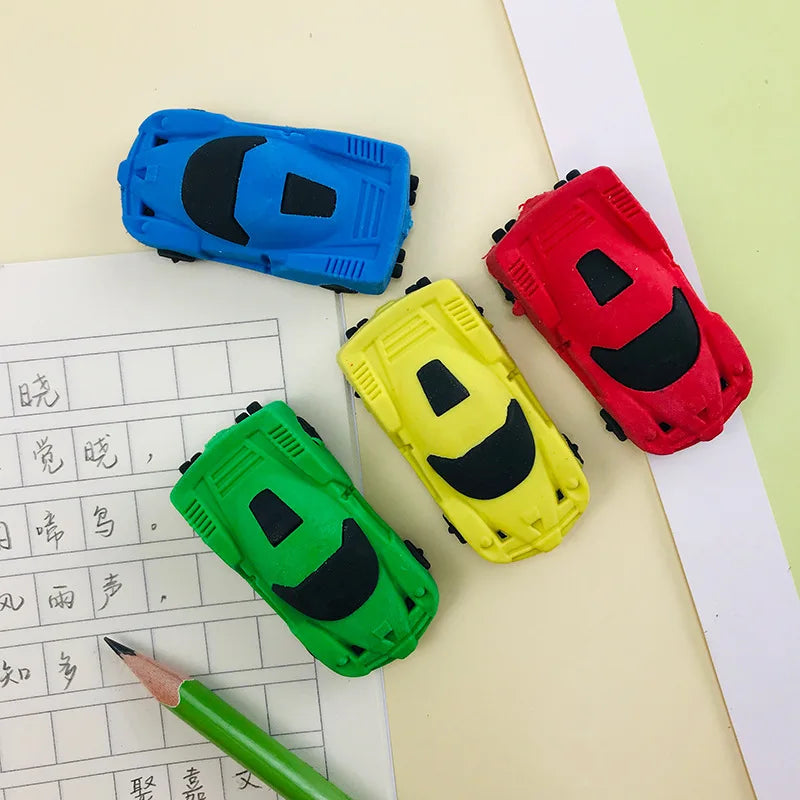 4 Pieces of Random Color Creative Cartoon Car-Shaped Erasers, Detachable and Reassemblable Soft Cleaning Erasers, Suitable for 2B Pencil Writing, a Must-Have for Back-To-School Season