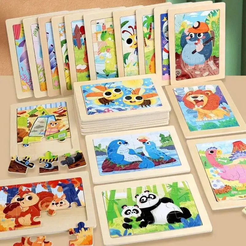 12piece Baby Wooden 3D Puzzle Cartoon Animal Dinosaur Intelligence Jigsaw Wooden Puzzle Game Educational Toys for Children