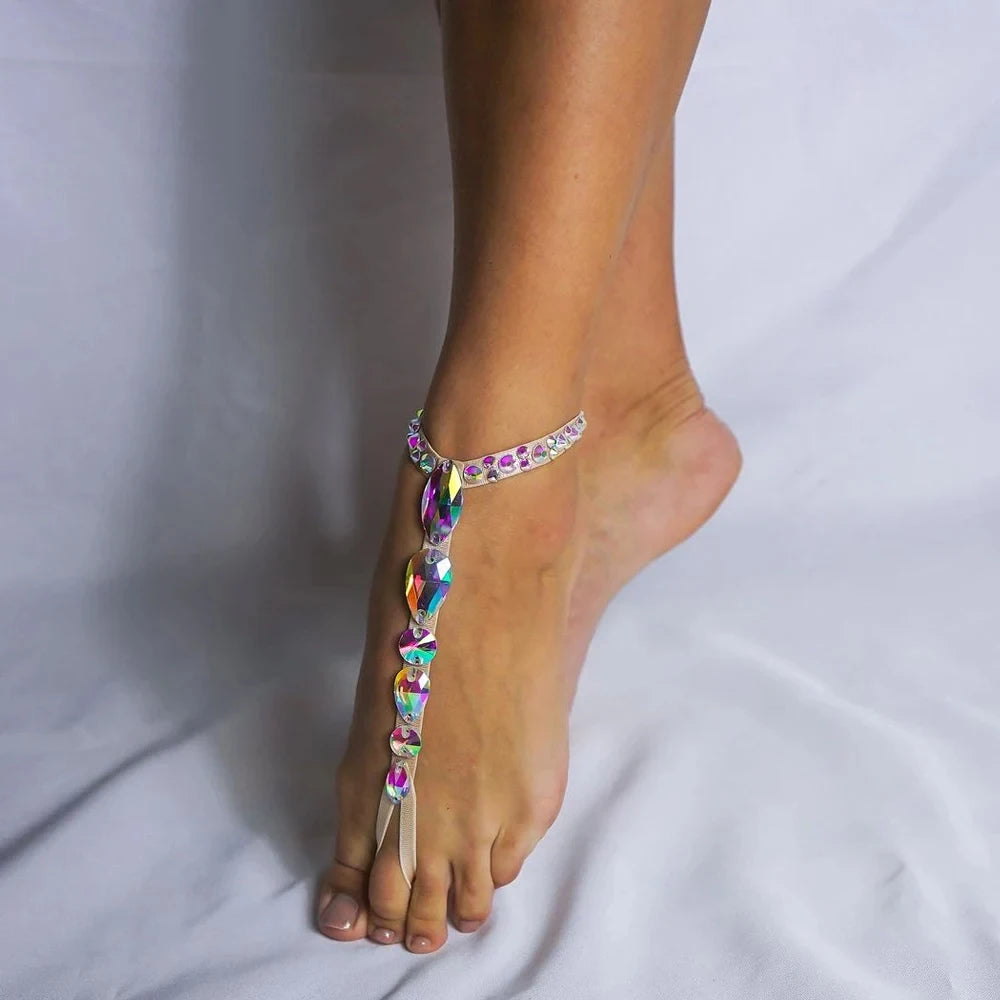 DANZARA - 
Colorful Crystal Dance Anklet Belly Prom Foot Accessories Gifts 2024 Barefoot Rhinestone Toe Chain Anklet Bracelet for Women