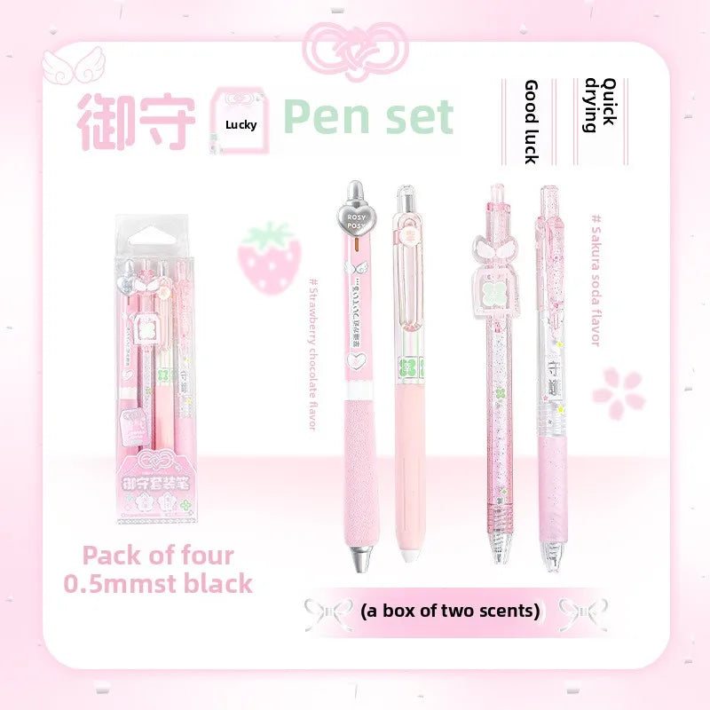 4pcs/set Japanese Cute INS Inspired Scented Gel Pens Instant Dry 0.5mm Smooth Ink for Exam Writing Sweet Aesthetic Pastel Pens