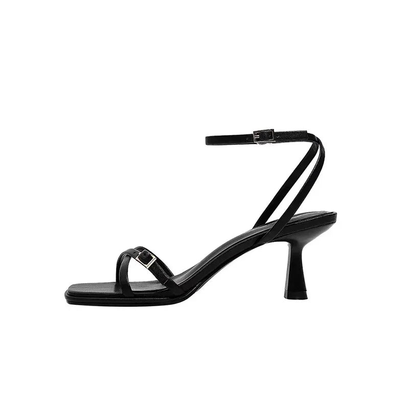 LUXLACE - 
2025 designer women's new fashion letter high heels black super high heels stilettos lace-up sandals for women