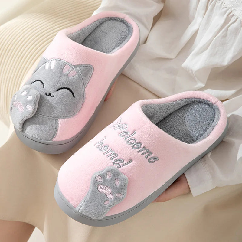 MeowSoft - Winter Warm Fur Slippers Cartoon Cat Non-Slip Women and Men Soft House Indoor Home Bedroom Boys Girl Memory Foam Floor Shoes