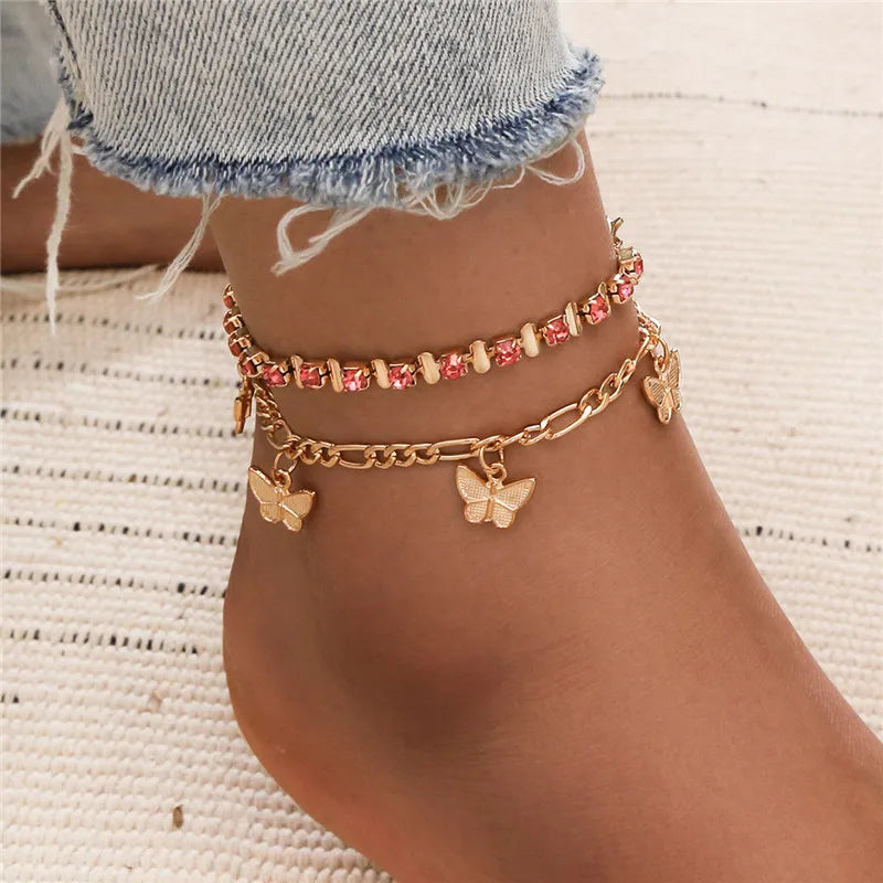 RHEA JEWEL - 
Modyle Rhinestone Chain Women's Anklets Silver Color/Gold Color Luxury Bracelet on Leg Accessories Wedding Party Fashion Jewelry
