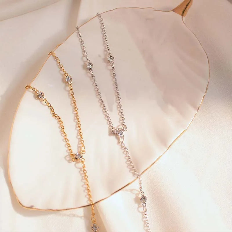 CRYSTALINK - 
Fashion Metal Crystal Y-Shaped Finger Chain Anklet for Women Simple Gold Color Personality Tassel Foot Chain Beach Jewelry