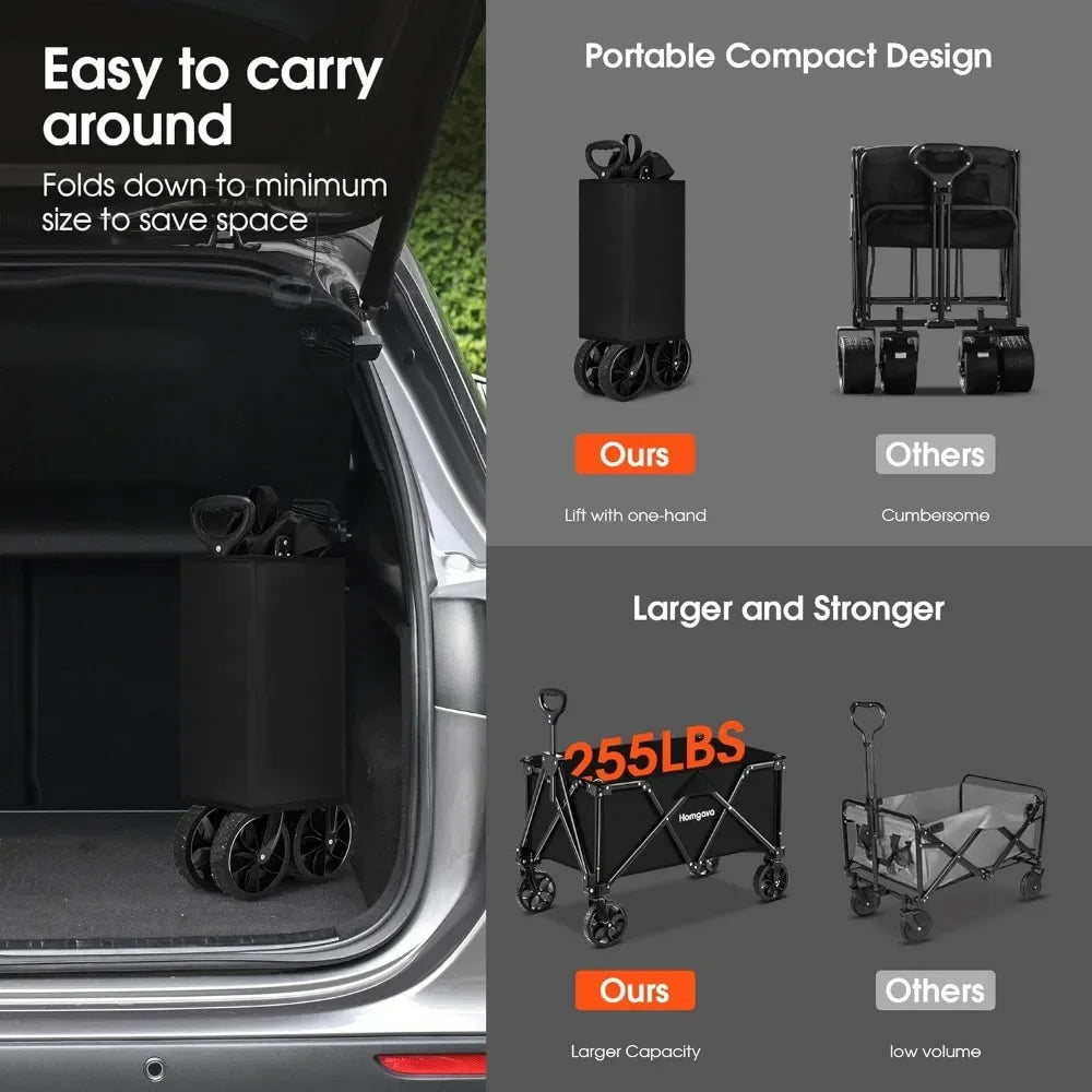 %a Collapsible Folding Wagon Cart, Large Capacity Camping Wagon, Foldable Wagon, Heavy Duty Utility Wagon Cart for