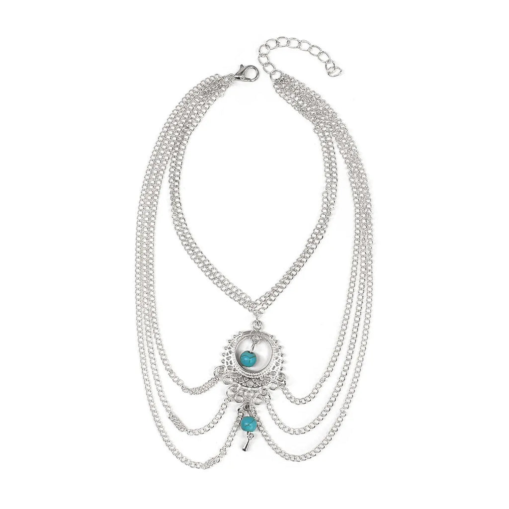 FLUVIA - 
1PC Fashion Simple Multi layer Hollow Turquoise Water Drop Foot Chain Outdoor Beach Travel Accessories Festival Gift-193