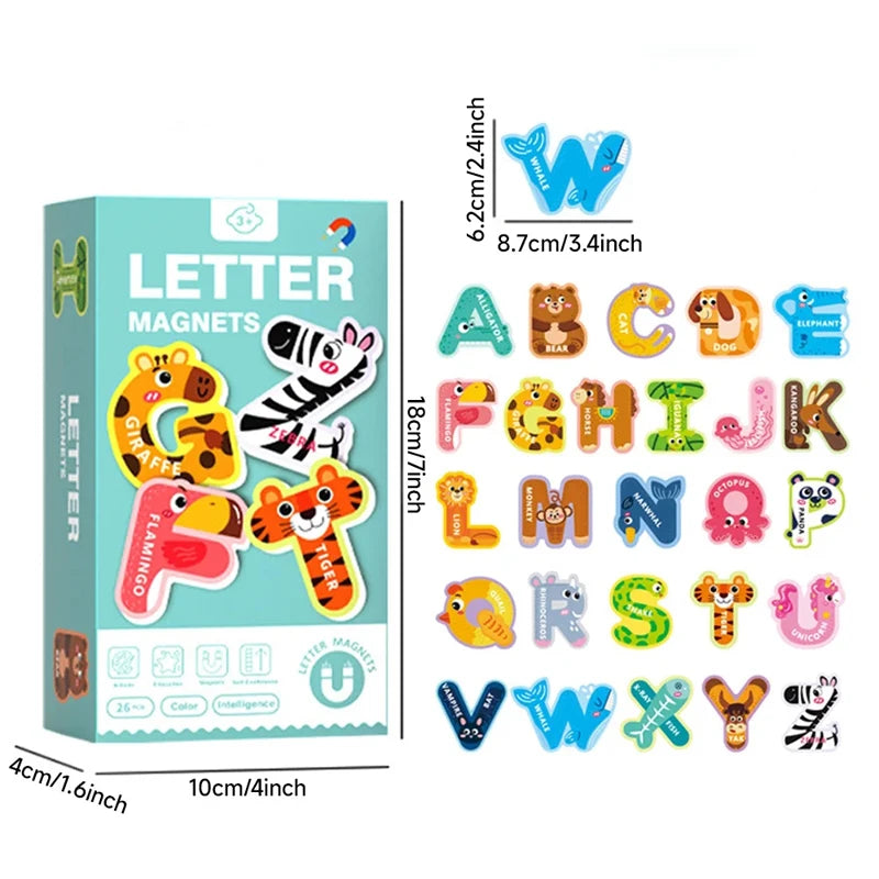 26pcs Large Magnetic Letters Alphabet Cartoon Animal Magnetic Refrigerator Stickers Educational Toys for Kids Learning Spelling