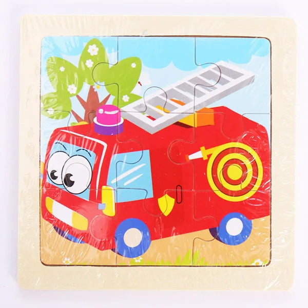 9 Pieces Wooden Puzzle Cartoon Dinosaur Transportation Montessori 3d Puzzle Game Early Learning Educational Toys for Children
