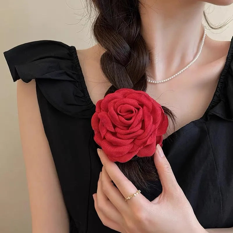 Rosabella - French Fabric Rose Flower Hair Claw Clips For Women Girls Hair Clip Barrette Hairpins Hair Clamps Headwear Hair Accessories Gift