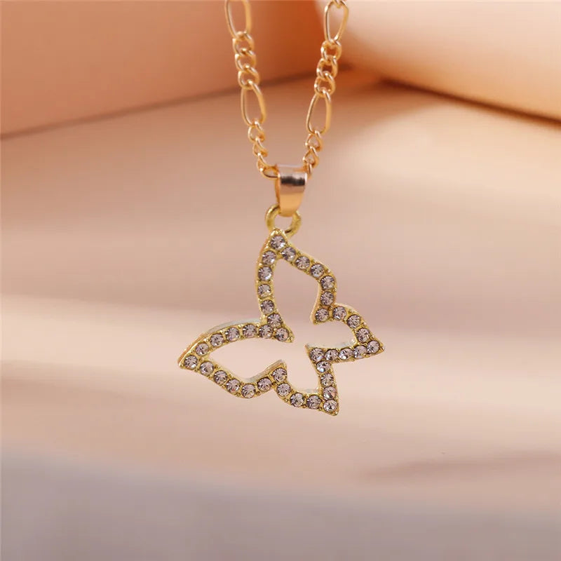 Aurivelle - Y2K Crystal Butterfly Heart Necklace Fashion Kpop Shiny Clavicle Chain Necklaces for Women Girls New Trend Party Gifts Jewelry