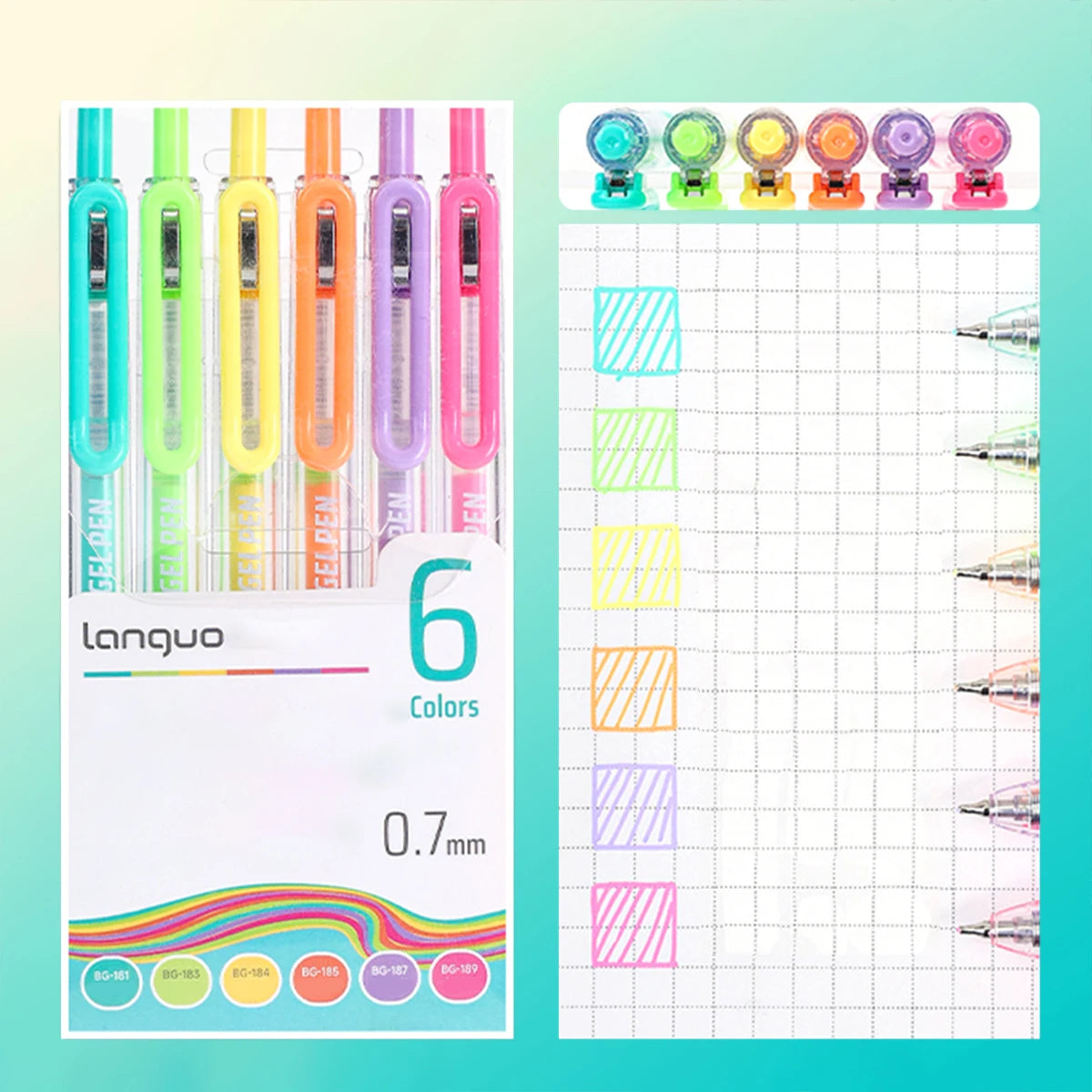 6PCS Retractable Color Gel Pens, 0.7mm Fine Tip, Large Capacity, Vibrant Ink for Drawing, Marking, School & Holiday Gifts