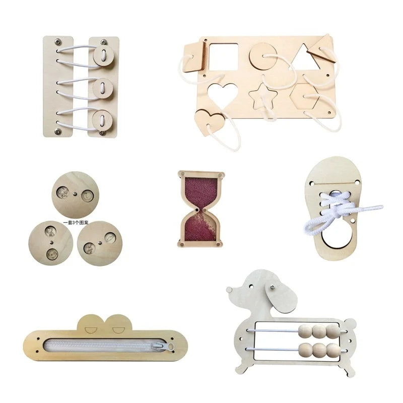 New Kindergarten Montessori Busy Board Hourglass Puzzles Accessories Bell Roller Counting bead Wall Toy Educational Toy For Gift