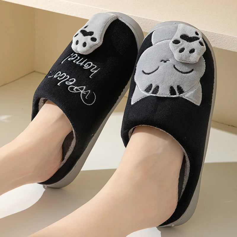 MeowSoft - Winter Warm Fur Slippers Cartoon Cat Non-Slip Women and Men Soft House Indoor Home Bedroom Boys Girl Memory Foam Floor Shoes