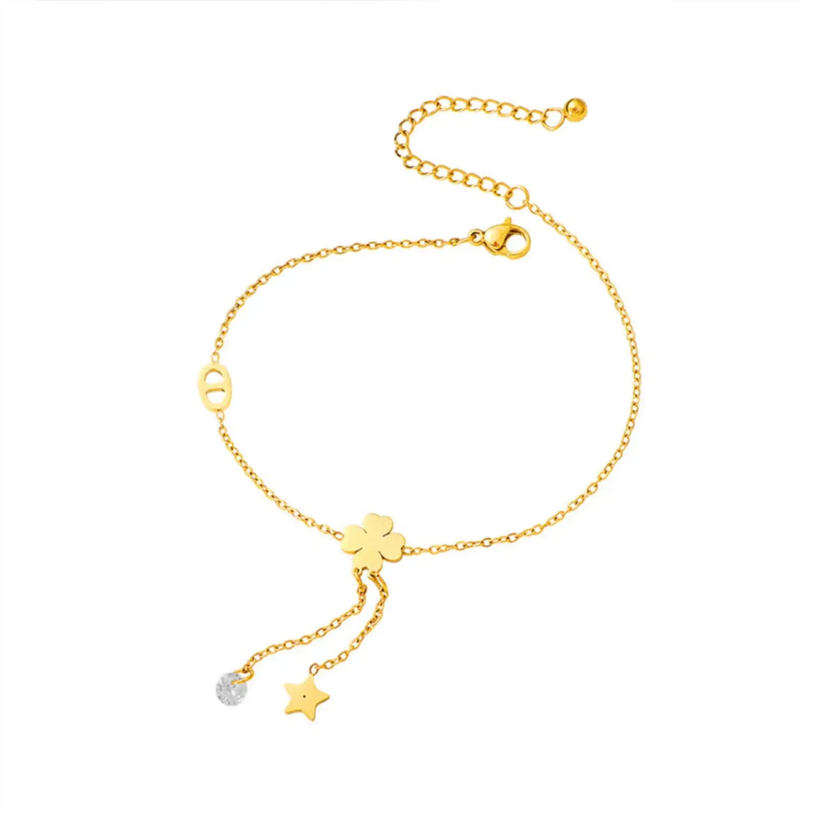 Charmora - Lucky Four Leaf Clover Pig Nose Ankle for Women Girls Gifts Gold Color Foot Chain Stainless Steel Jewelry Accessories