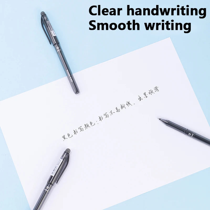 Deli Erasable Gel Pen 0.5mm Needle Tip Friction Erasable Black Blue Ink Smooth Writing No Smear School Office Supplies SA108-D