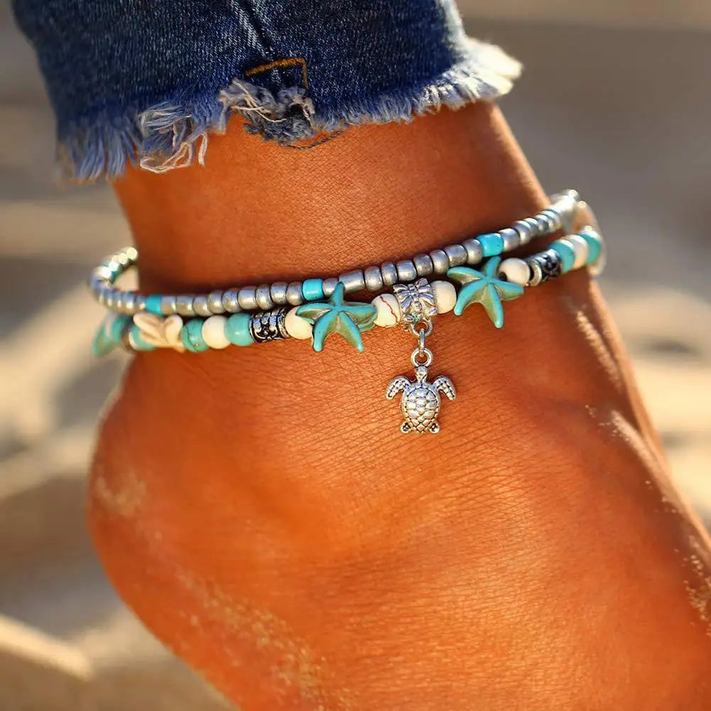BOHOSHELL - 
Bohemian Shell Starfish Summer Beach Anklets for Women Tortoise Ankle Bracelet on Leg Girls Barefoot Handcraft Chain Jewelry