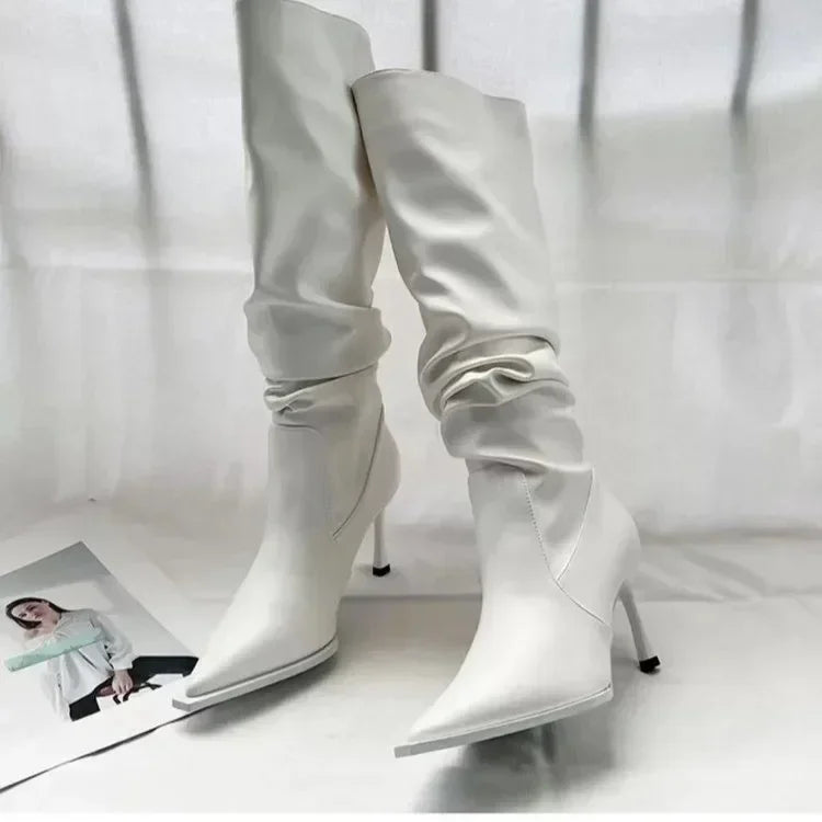 Eleganza - Sexy Winter Women High Boots Fashion Pointed Toe Stiletto Heel Long Boots Ladies Elegant Knee High Boots Shoes Botas De Mujer