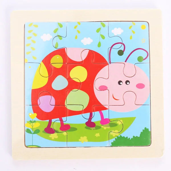 9 Pieces Wooden Puzzle Cartoon Dinosaur Transportation Montessori 3d Puzzle Game Early Learning Educational Toys for Children