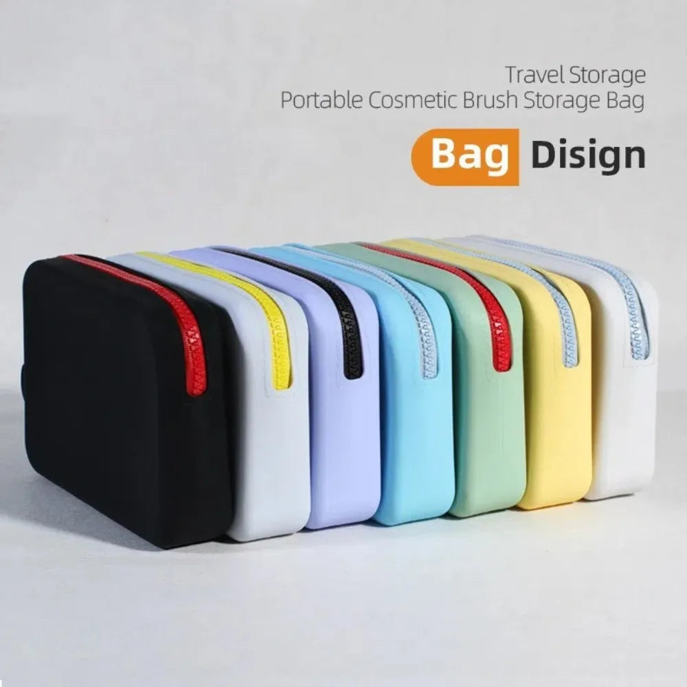 AquaSil - Portable Large Capacity Cosmetic Storage Bag with Zipper Silicone Storage Bags Outdoor Waterproof Square Makeup Pouch