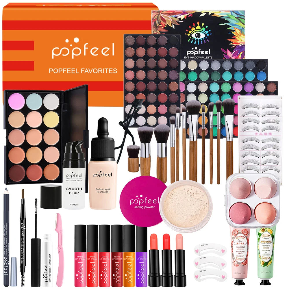Glamora - 
POPFEEL Multifunctional Women’s Makeup Set-Complete Beginner -Friendly Cosmetic Kit with Eyeshadow Palette, Lipstick, Hand Cream