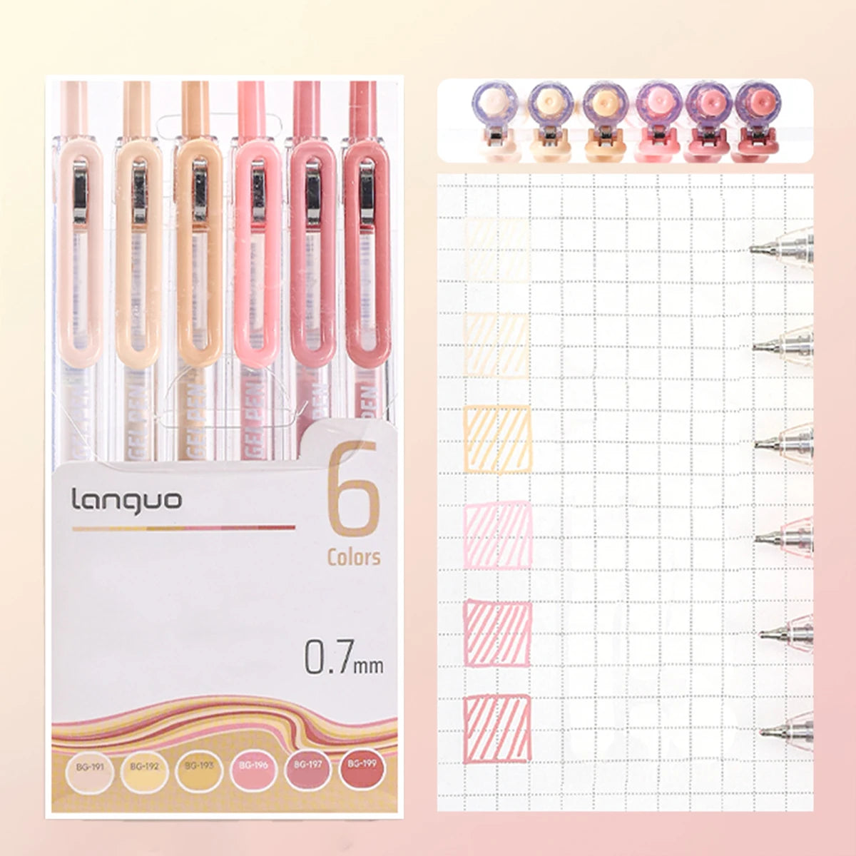 6PCS Retractable Color Gel Pens, 0.7mm Fine Tip, Large Capacity, Vibrant Ink for Drawing, Marking, School & Holiday Gifts