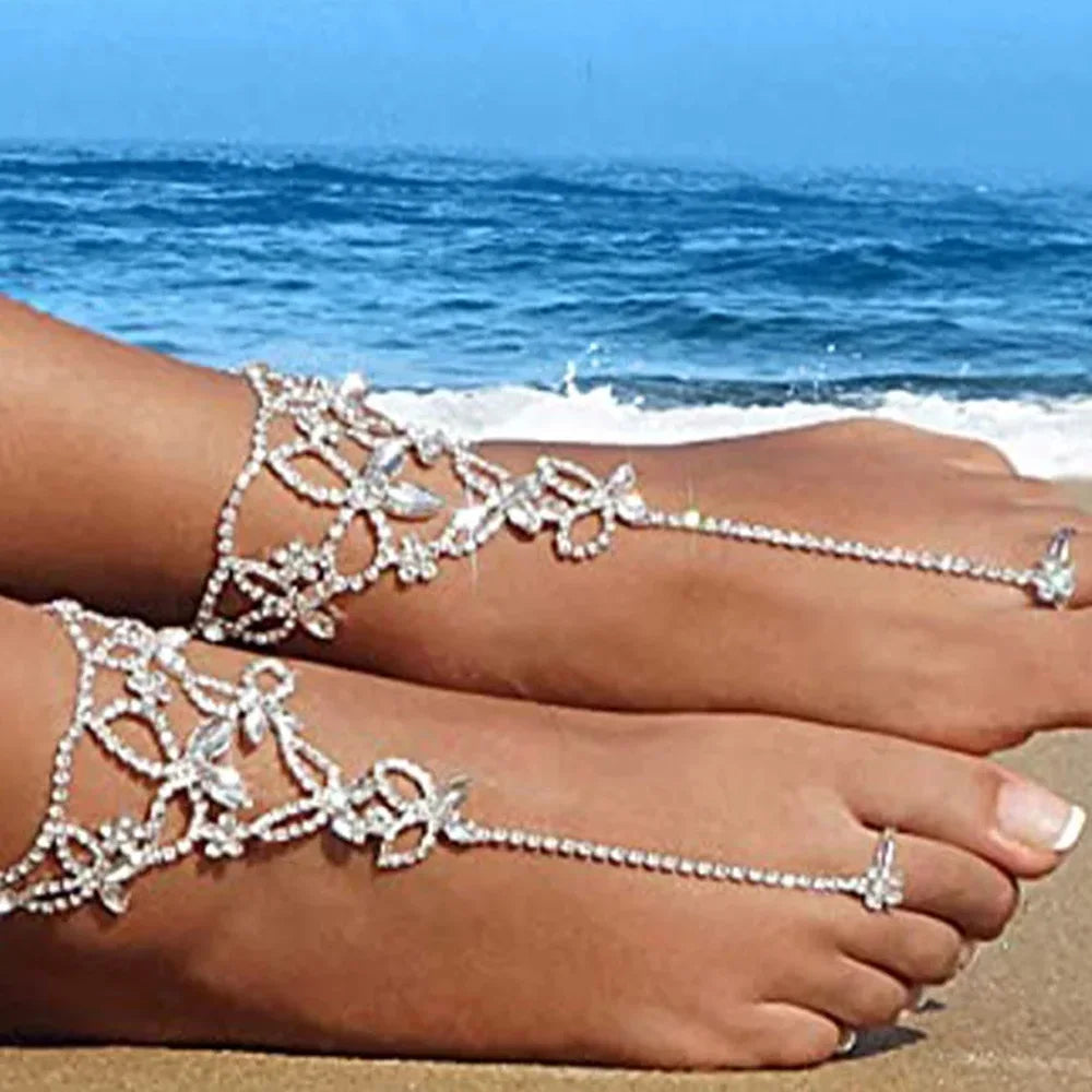 BOHFLY -
 Stonefans 1 stuk Boheemse vlinder strass enkelbandje teensieraad strand voetketting enkelarmbandje op het been teenketting voor dames