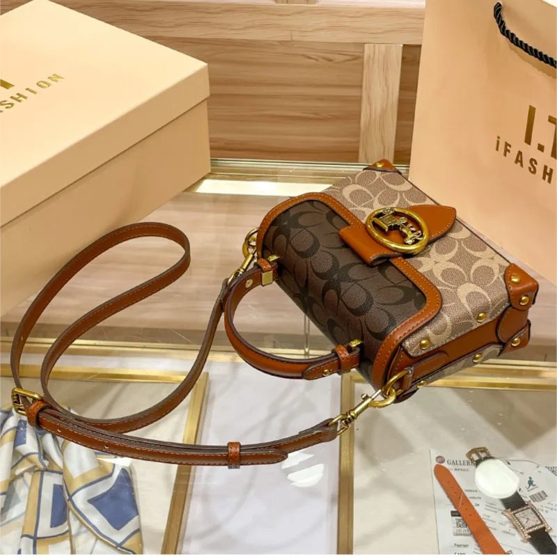 ÉLON - 
New minimalist and fashionable small handbag, contrasting color women's bag, high-end carriage crossbody bag, portable box bag