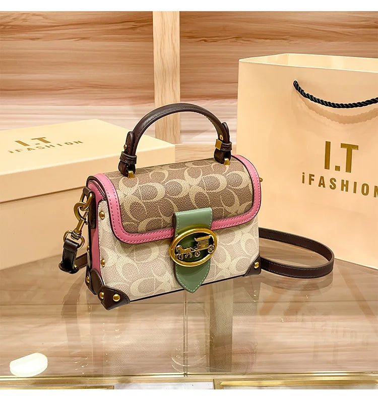 ÉLON - 
New minimalist and fashionable small handbag, contrasting color women's bag, high-end carriage crossbody bag, portable box bag