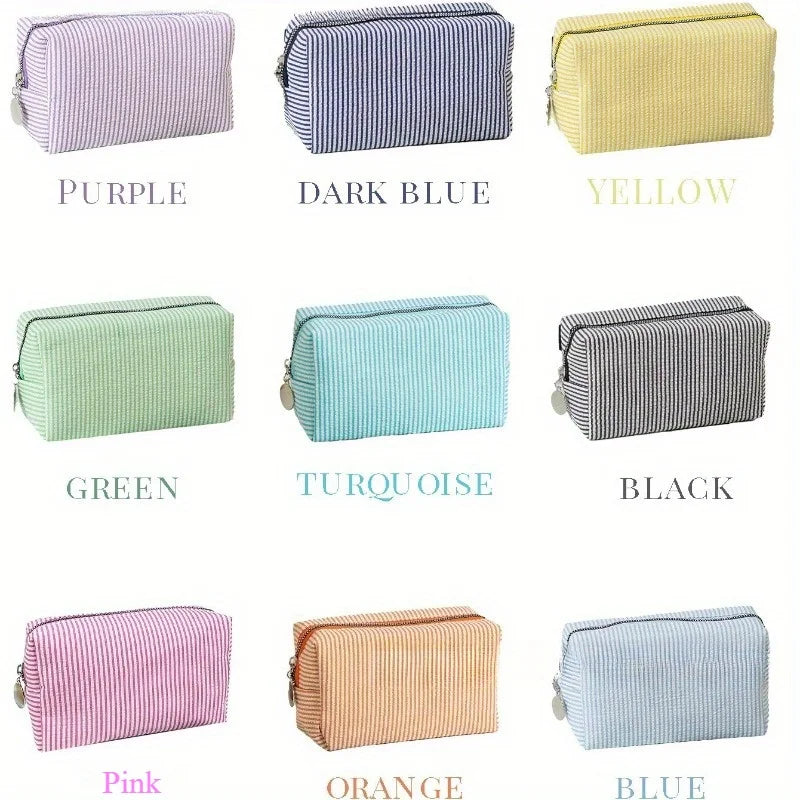 Custom -  Embroidered Striped Travel Toiletry Bag - Personalized Cosmetic Portable Polyester Storage for Travel School Dorm or Home
