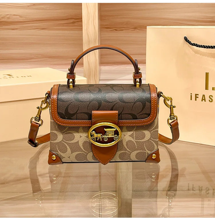 ÉLON - 
New minimalist and fashionable small handbag, contrasting color women's bag, high-end carriage crossbody bag, portable box bag