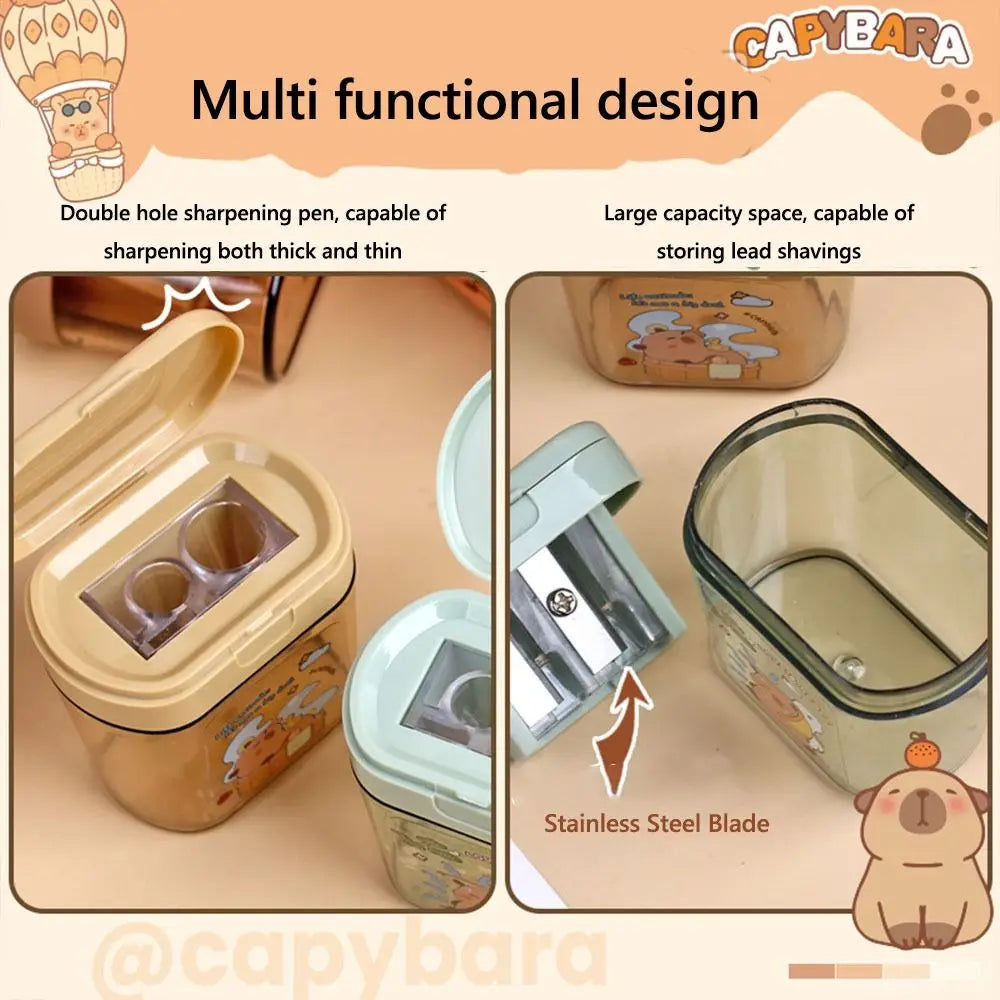 Cartoon Capybara Pencil Sharpener Mini Double Hole Student Cute Pencil Sharpeners Portable Pencil Sharpener for Kids