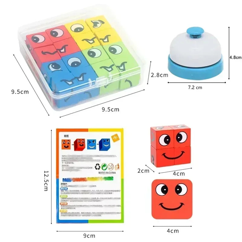 Kids Face Change Expression Puzzle Building Blocks Montessori Cube Table Game Toy Wooden Educational Toys for Children Gifts