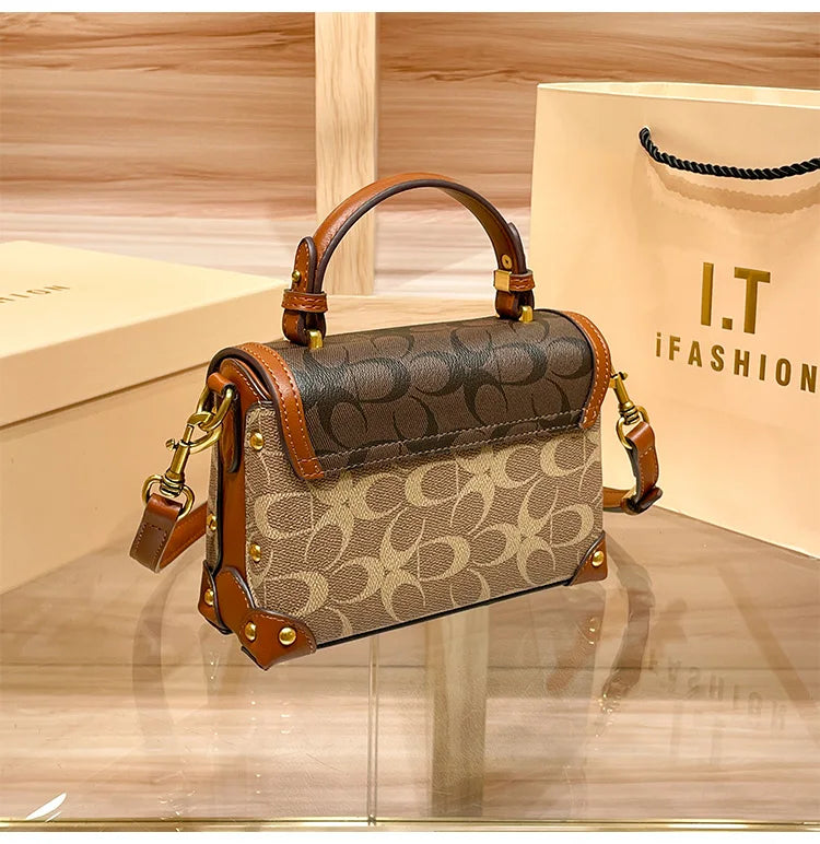 ÉLON - 
New minimalist and fashionable small handbag, contrasting color women's bag, high-end carriage crossbody bag, portable box bag