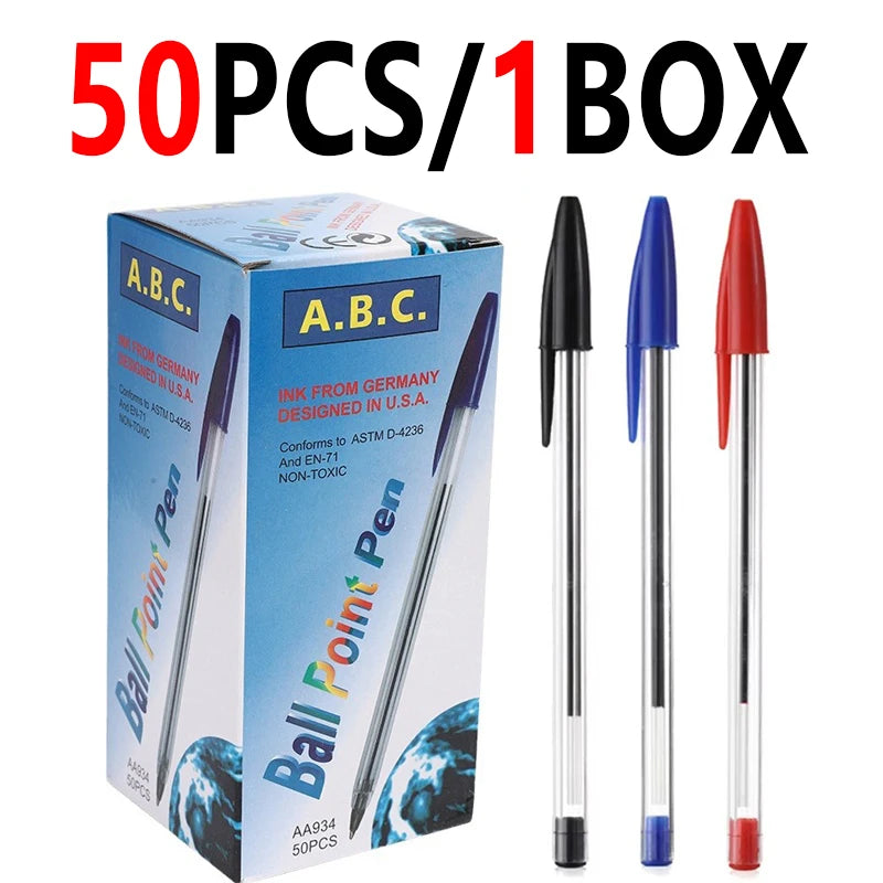 50/100Pcs Ballpoint Pens 1.0mm Blue Black Plastic Ball Point Pen Student Gift School Office Supplies Long Lasting Smooth Writing