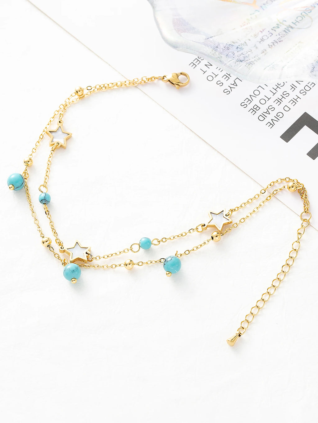 SERÉA - 
1 set of Turquoise inlaid star devil's eye lady's ankle chain stainless steel plated 18K gold ankle layered chain chain